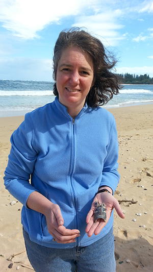 Melissa Stewart and lobster at Haena State Park Kauai Hawaii